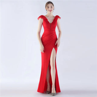 Elegant V-Neck Floor-Length Prom Dress Trumpet Mermaid Gown