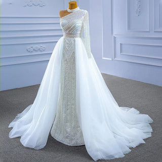 Luxury Princess One-Shoulder Lace-Up Wedding Dress