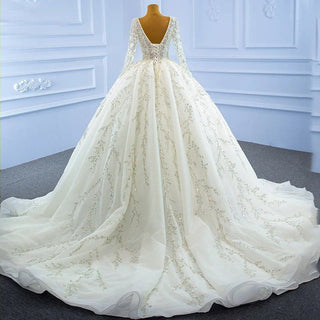 Luxury White Ivory Pearl Long Sleeves Wedding Dress