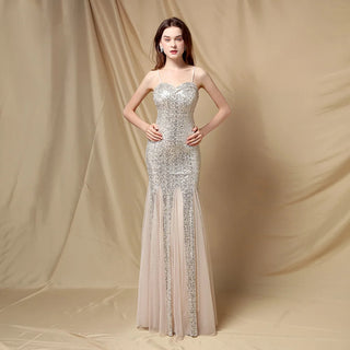 Floor-Length Sweetheart Prom Dress with Sequins - Sexy Wedding Car Model Exhibition Dress