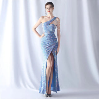 Stunning One-Shoulder Sequin Prom Dress with Ankle-Length Mermaid Evening Dresses