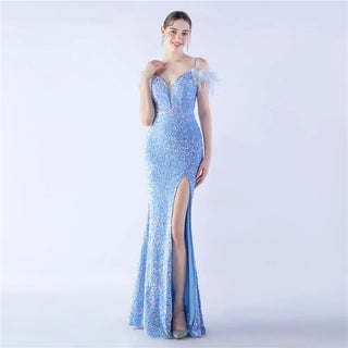 Sweetheart Floor-Length Sequin Prom Dress Feather Mermaid Prom Dresses