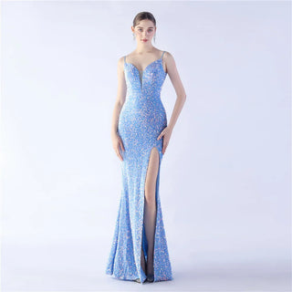 Gorgeous Sequined Floor-Length Prom Dress with Side Split - Evening Gown