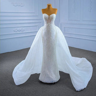 Luxury White Mermaid Sleeveless Backless Sequined Wedding Dress