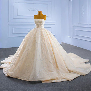 Luxury Boat Neck Sequins Empire Ball Gown Long Trail Wedding Dresses