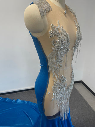 Elegant Blue Mermaid Gown with Crystal Embellishments