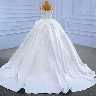 Luxury Simple Sleeveless O-Neck Lace Bridal Wedding Gown