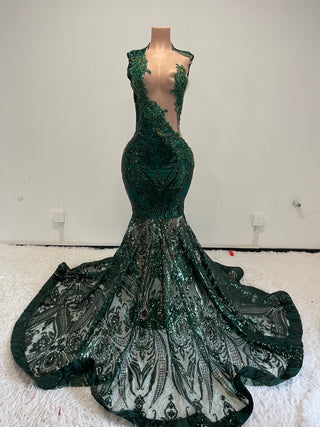 Elegant Aqua Mermaid Gown with Intricate Sequin Embellishments