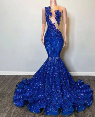 Elegant Aqua Mermaid Gown with Intricate Sequin Embellishments