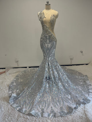 Elegant Aqua Mermaid Gown with Intricate Sequin Embellishments