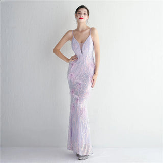 Sexy V-Neck Sequin Prom Dress Long Mermaid Evening Dress Elegant Formal Party Gown