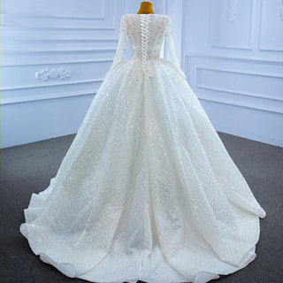 Quality Modern Full Sleeves V-Neck Wedding Gown