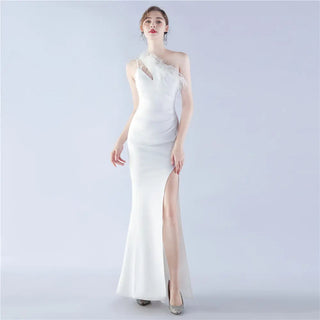 Trendy One-Shoulder Satin Evening Dress with Trumpet Mermaid Design