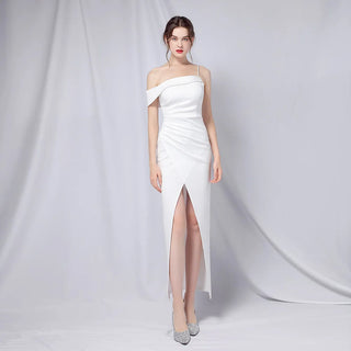 One-Shoulder Satin Prom Dress - Ankle-Length Mermaid Prom Dress