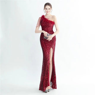 Elegant One-Shoulder Sequin Prom Dress with Floor-Length Skirt