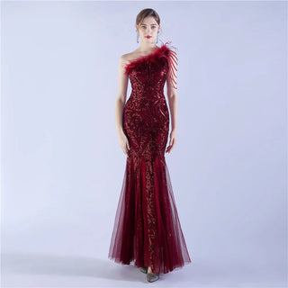 Stunning One-Shoulder Ankle-Length Sequin Prom Dress