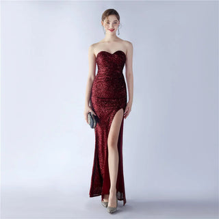 Sweetheart Floor-Length Sequin Prom Dress Strapless Evening Gown with Ruching