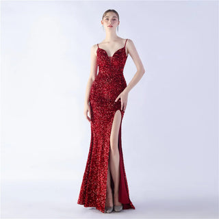 Gorgeous Sequined Floor-Length Prom Dress with Side Split - Evening Gown