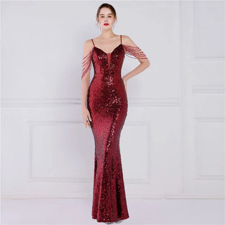 Sparkly Mermaid Prom Dresses V-Neck Sequin Floor-Length Gown