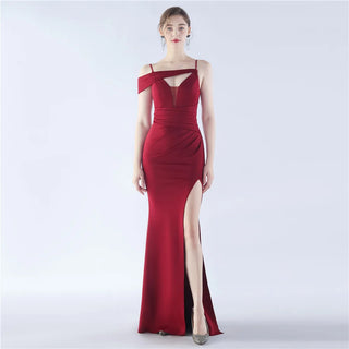 Stunning V-Neck Floor-Length Satin Prom Dress Mermaid Evening Gown