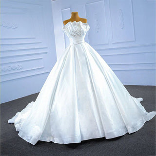 Latest Satin With Pearls Ball Gown Wedding Dress