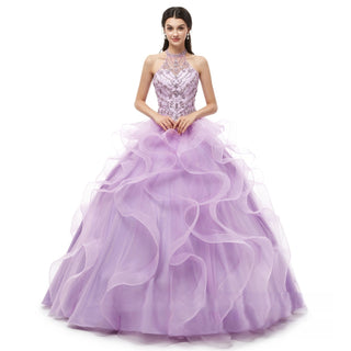 Enchanting Strapless Ball Gown with Beaded Bodice and Voluminous Ruffle Skirt