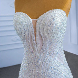 Luxury White Mermaid Sleeveless Backless Sequined Wedding Dress