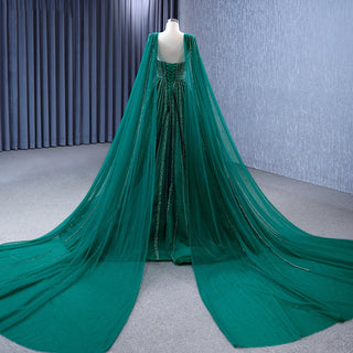 Emerald Elegance: Sleeveless Sequins Evening Party Gown with Shawl