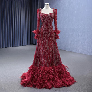 Retro Radiance: Stylish Vintage Red Square Collar Mermaid Evening Dress