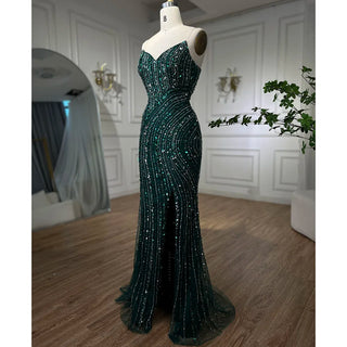 Elegant Green Mermaid Arabic Evening Dress with Beaded Cape Sleeves - 2024 Collection