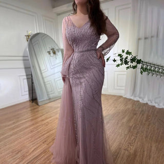 2024 Nude Mermaid Evening Gown: Sexy High Split, Beaded Detail, and Accompanying Skirt for Women's Wedding Celebrations