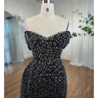 Black Mermaid Evening Dress 2024 with Sexy High Split, Crystal Beaded Luxury - Ideal for Women's Wedding Party