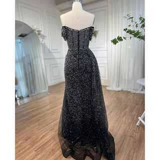 Black Mermaid Evening Dress 2024 with Sexy High Split, Crystal Beaded Luxury - Ideal for Women's Wedding Party