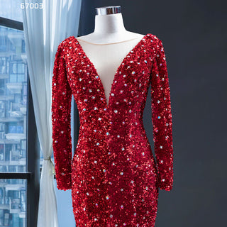 Glamour Infusion: Long Sleeve Sequin Red Mermaid Prom Dress