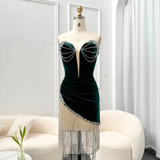 Enchanting Elegance: Sexy Green Velvet Asymmetric Formal Party Dresses