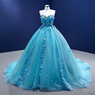 Blossom in Elegance: Blue Flower Sweetheart Party Evening Dresses for Women