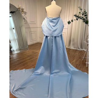 Arabic Sage Blue Elegant Mermaid Strapless Evening Dress: Beaded Sophistication for Women's Wedding Party 2024