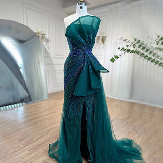 Dubai Glamour: 2024 Green Beaded Mermaid Evening Gown with High Split - Prom Dress for Women's Wedding Party