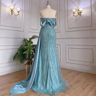 Oceanic Allure: Strapless Turquoise Mermaid Gown with Lace Beading and Detachable Skirt 2024