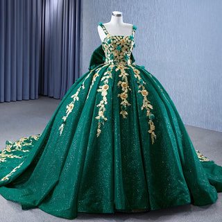 Enchanted Elegance: Glitter Green Floral Ball Gown for Formal Events and Bridal Occasions