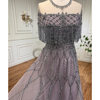 Pink A-Line O-Neck Tassel Elegant Beaded Luxury Dubai Evening Dresses Gowns For Women Party 2024