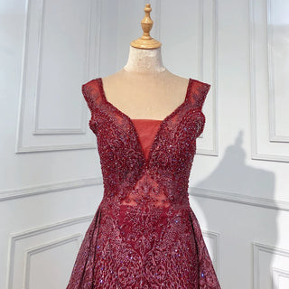 Radiant Wine Red: 2024 Luxury Evening Dress with Beading, Mermaid Silhouette, and Elegant Overskirt