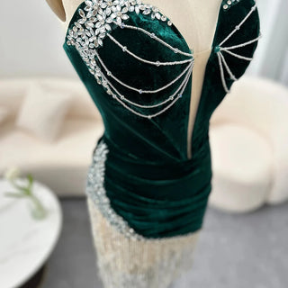 Enchanting Elegance: Sexy Green Velvet Asymmetric Formal Party Dresses