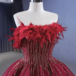 Feathered Fantasy: Classic Sleeveless Ball Gown with Sequin Embellishments