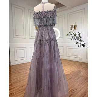 Pink A-Line O-Neck Tassel Elegant Beaded Luxury Dubai Evening Dresses Gowns For Women Party 2024