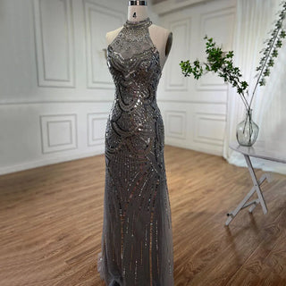 Gold Halter Mermaid Evening Dress 2024 with Sparkle, Sequined Beaded Luxury - Ideal for Women's Wedding Party