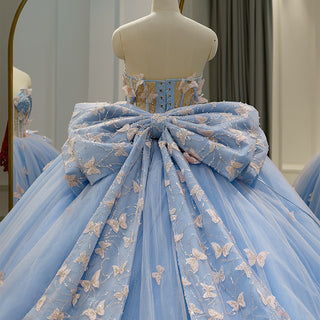 Dreamy Elegance: Royal Blue Sweetheart Dress with Butterfly Ball Gown and Back Bow