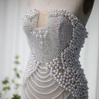 Opulent Allure: Luxury Slim Short Evening Party Gowns Adorned with Pearls