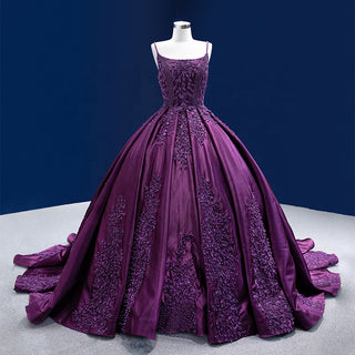 Regal Reverie: Purple Vintage Spaghetti Strap Ball Gown for Evening Parties