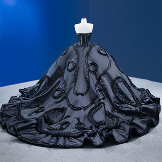 Elegance Embodied: Black Bow Sleeveless Satin Evening Ball Gown Dress